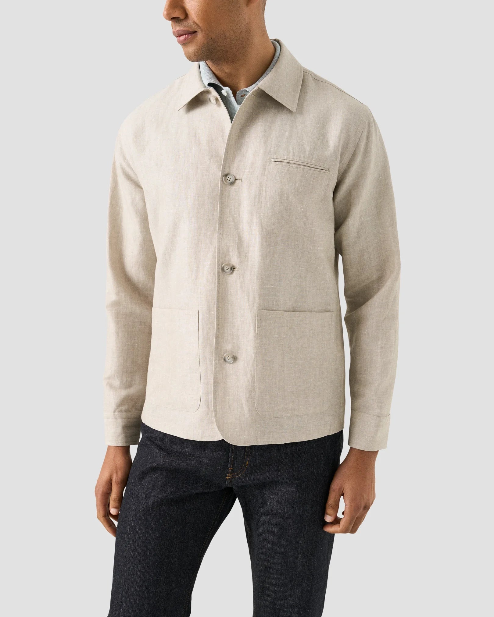 Beige Wool–Linen Chore Overshirt