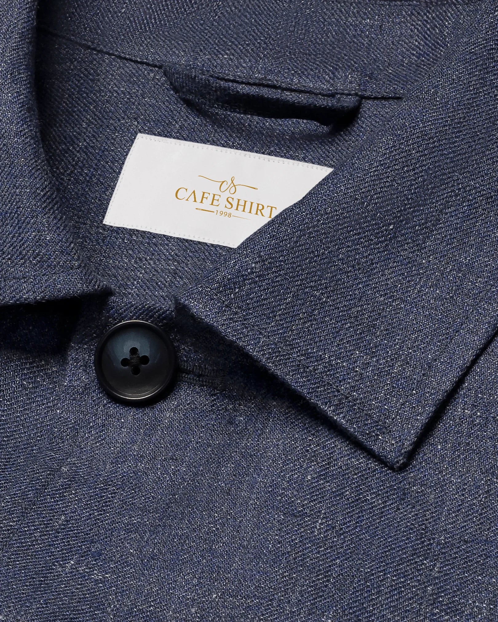 Navy Blue Four-Pocket Linen Overshirt