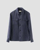 Navy Blue Four-Pocket Linen Overshirt