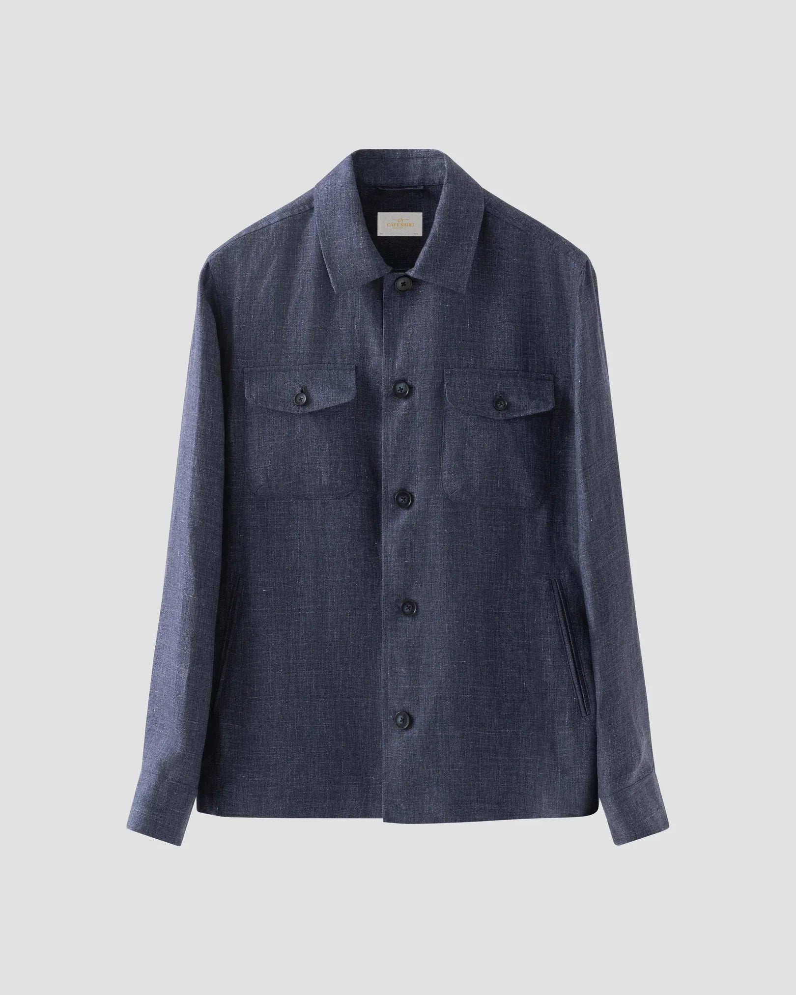 Navy Blue Four-Pocket Linen Overshirt