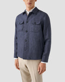 Navy Blue Four-Pocket Linen Overshirt