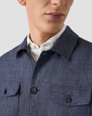 Navy Blue Four-Pocket Linen Overshirt