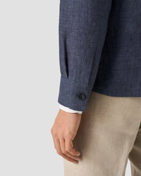 Navy Blue Four-Pocket Linen Overshirt