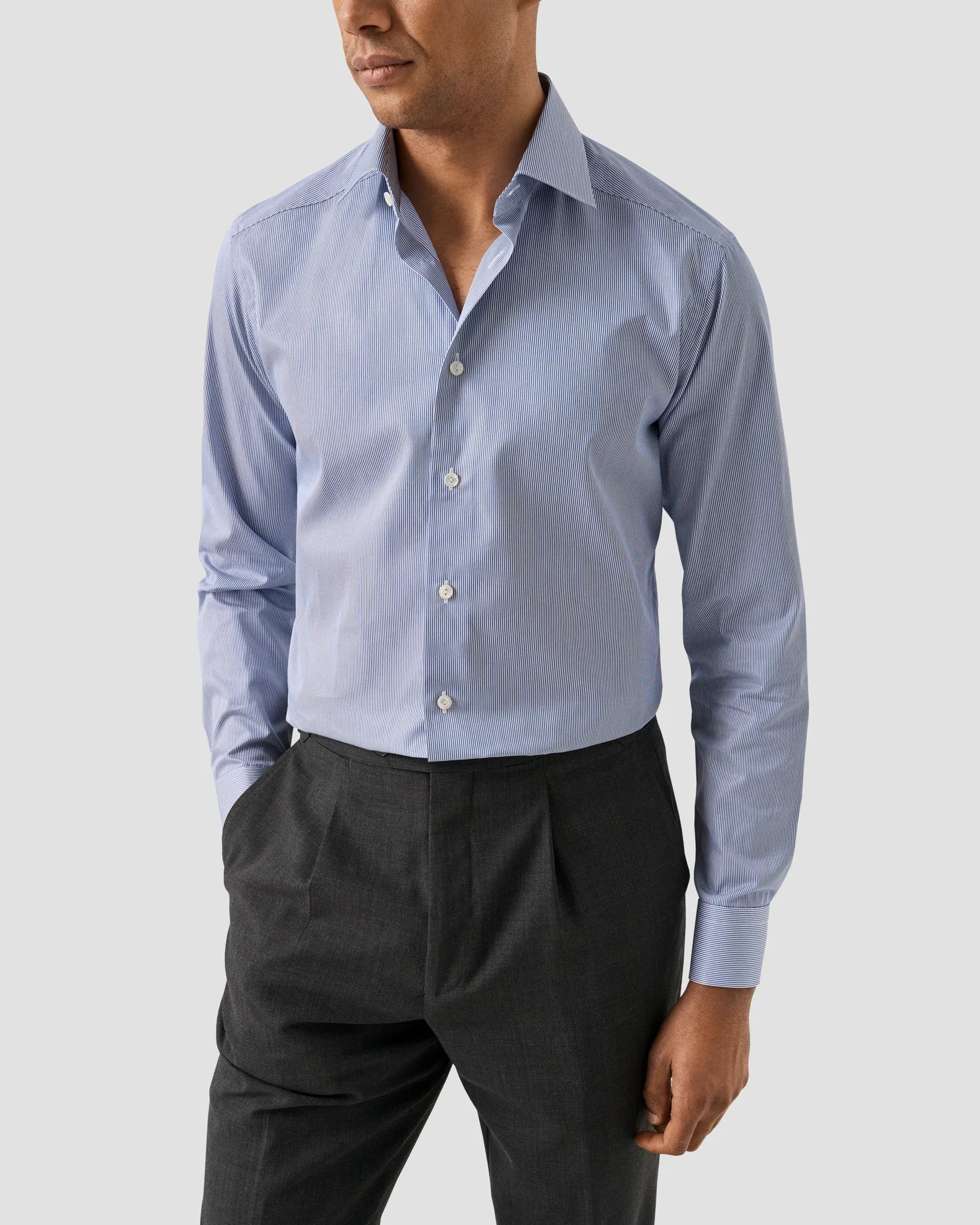 Blue Micro Stripe Supima Shirt – Cutaway Collar